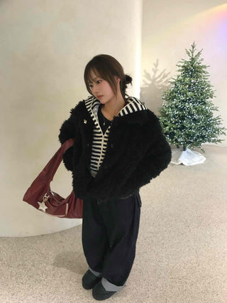 Striped Cat Ear Zip-Up Hoodie