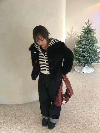 Striped Cat Ear Zip-Up Hoodie
