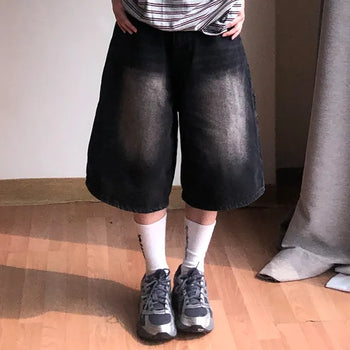 Pony Side Strap Pocket Vintage Washed Denim Bermuda Pants