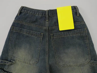 Pony Side Strap Pocket Vintage Washed Denim Bermuda Pants