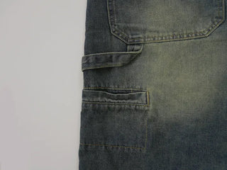 Pony Side Strap Pocket Vintage Washed Denim Bermuda Pants