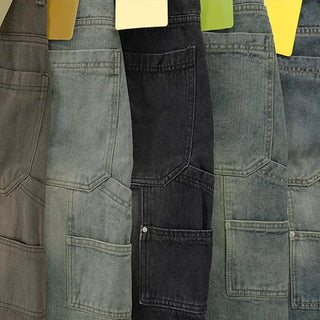 Pony Side Strap Pocket Vintage Washed Denim Bermuda Pants