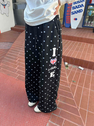 Star Pattern Elastic Waist Flare Jogger Training Pants