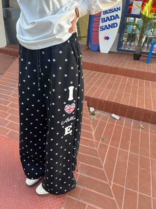 Star Pattern Elastic Waist Flare Jogger Training Pants