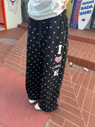Star Pattern Elastic Waist Flare Jogger Training Pants