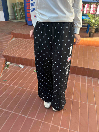 Star Pattern Elastic Waist Flare Jogger Training Pants