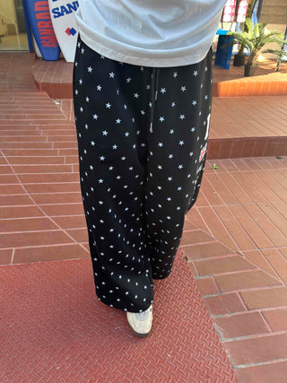 Star Pattern Elastic Waist Flare Jogger Training Pants
