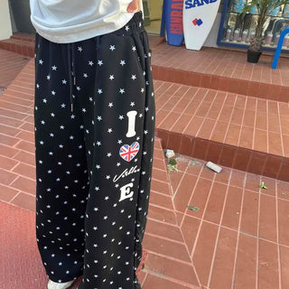 Star Pattern Elastic Waist Flare Jogger Training Pants