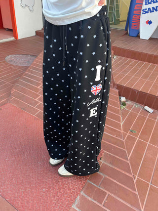 Star Pattern Elastic Waist Flare Jogger Training Pants