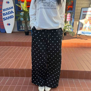 Star Pattern Elastic Waist Flare Jogger Training Pants