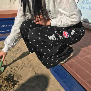Star Pattern Elastic Waist Flare Jogger Training Pants