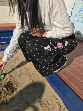 Star Pattern Elastic Waist Flare Jogger Training Pants