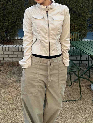 Slim Fit Pocket Short Biker Jacket
