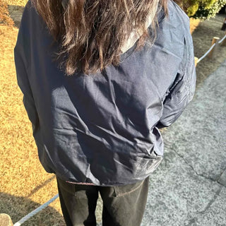 Short Loose Padded Jacket with Vintage Patch Point