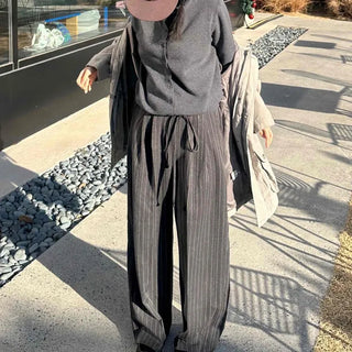 Striped Pintuck Wide Slacks