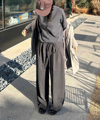 Striped Pintuck Wide Slacks