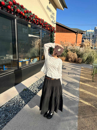 Dot See-through Crop Frill Long Sleeve T-shirt