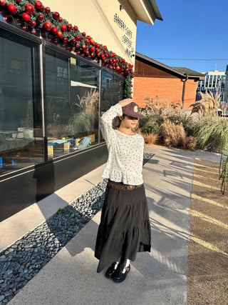 Dot See-through Crop Frill Long Sleeve T-shirt