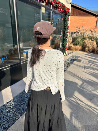 Dot See-through Crop Frill Long Sleeve T-shirt