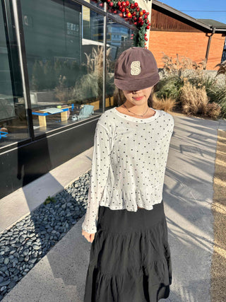 Dot See-through Crop Frill Long Sleeve T-shirt
