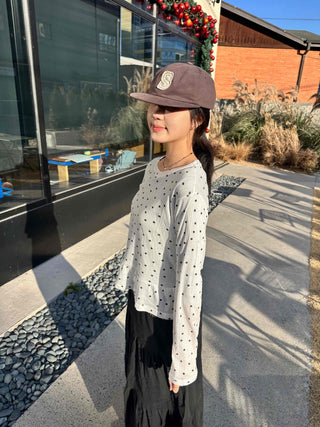 Dot See-through Crop Frill Long Sleeve T-shirt