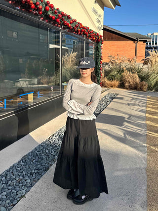 Dot See-through Crop Frill Long Sleeve T-shirt