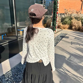 Dot See-through Crop Frill Long Sleeve T-shirt