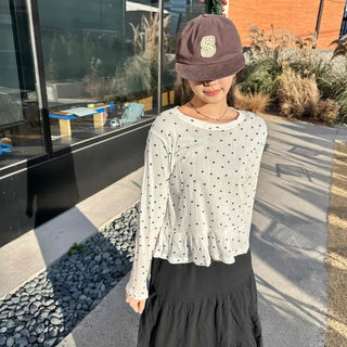 Dot See-through Crop Frill Long Sleeve T-shirt