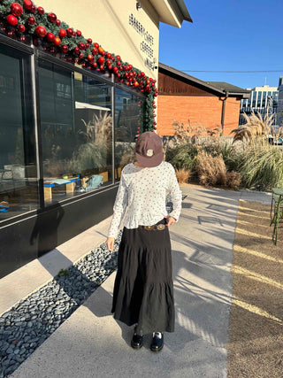 Dot See-through Crop Frill Long Sleeve T-shirt