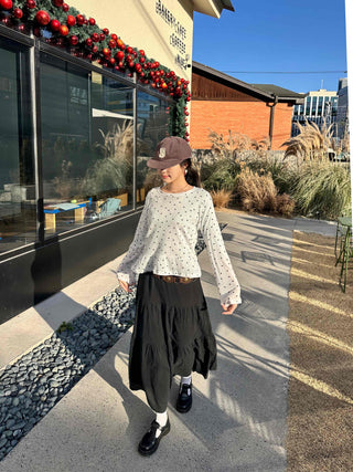 Dot See-through Crop Frill Long Sleeve T-shirt