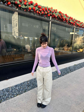 Soft See-through Half-Neck Slim Layered Long Sleeve Tee