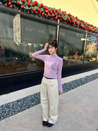 Soft See-through Half-Neck Slim Layered Long Sleeve Tee
