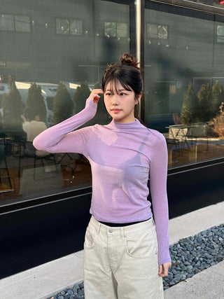 Soft See-through Half-Neck Slim Layered Long Sleeve Tee