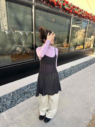 Soft See-through Half-Neck Slim Layered Long Sleeve Tee