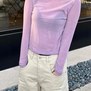 Soft See-through Half-Neck Slim Layered Long Sleeve Tee