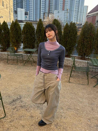 Soft See-through Half-Neck Slim Layered Long Sleeve Tee
