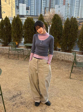 Soft See-through Half-Neck Slim Layered Long Sleeve Tee