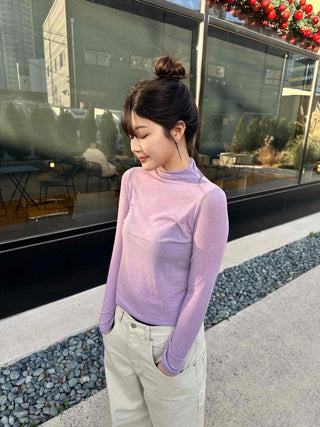 Soft See-through Half-Neck Slim Layered Long Sleeve Tee