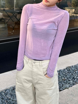 Soft See-through Half-Neck Slim Layered Long Sleeve Tee