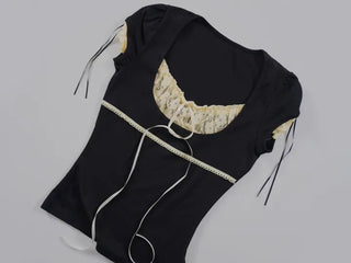 Kimel Ribbon Lace Puff Sleeve Short Sleeve Tee
