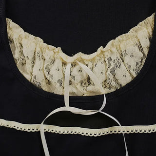 Kimel Ribbon Lace Puff Sleeve Short Sleeve Tee