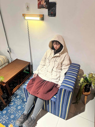 Hooded Cargo Pocket Short Washed Field Jacket