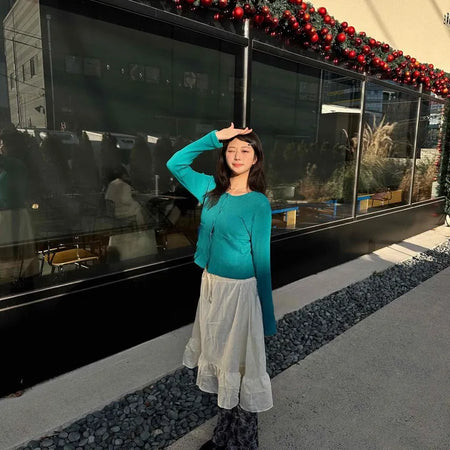 Cotton Soft Elastic A-Line Midi Skirt