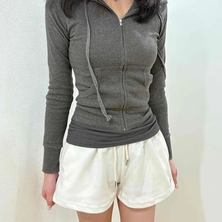 Slim-fit ribbed cropped hoodie