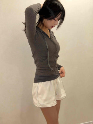 Slim-fit ribbed cropped hoodie