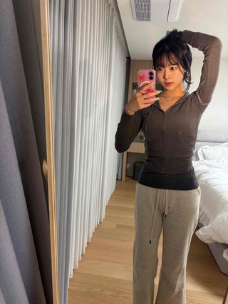 Slim-fit ribbed cropped hoodie