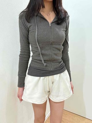 Slim-fit ribbed cropped hoodie