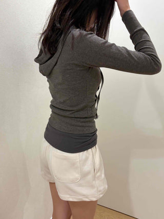 Slim-fit ribbed cropped hoodie