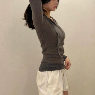 Slim-fit ribbed cropped hoodie