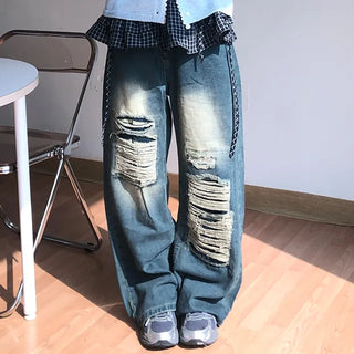 Mure ✱y2k✱ Hip Mood Distressed Damaged Washed Denim Pants